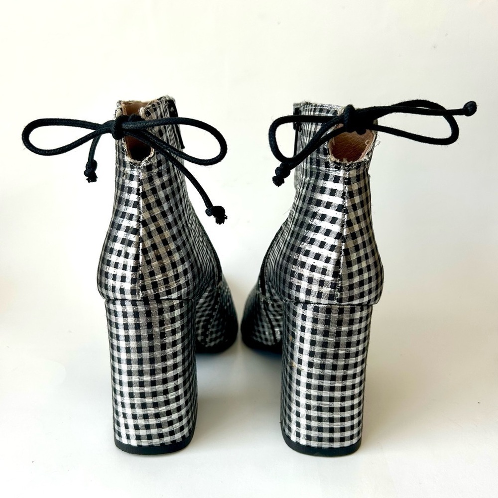 Anthropologie Metallic Check Pointed Toe Ankle Boot Silver Black Block Heel 36 - Picture 6 of 11